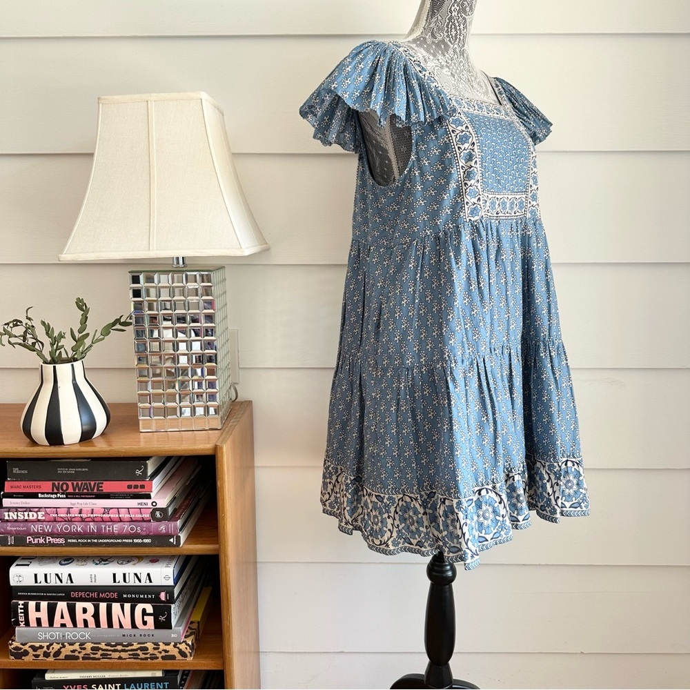 Sea New York Fernanda Tile Print Flutter Sleeve Dress Blue size M - Picture 6 of 12
